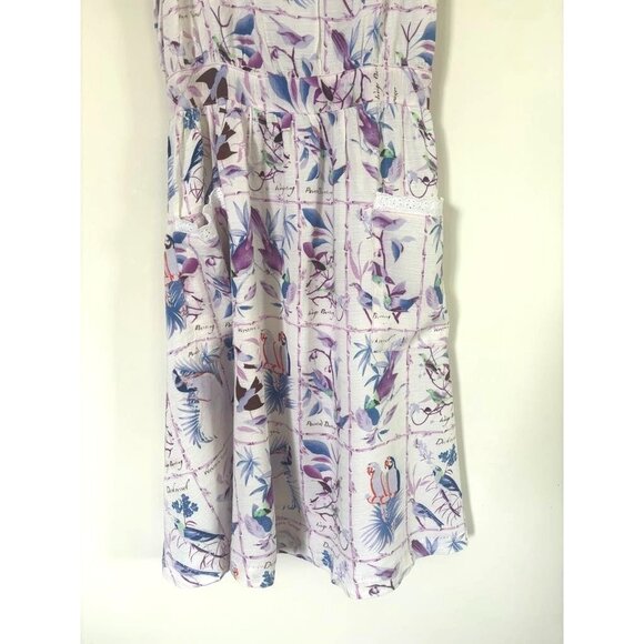 ONE TEASPOON Dress Size Medium Bird Pattern Lace Trim Tie Straps Sundress Mini - Picture 3 of 8